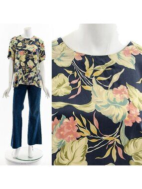 Hawaiian Floral Flower Silk Blouse Top